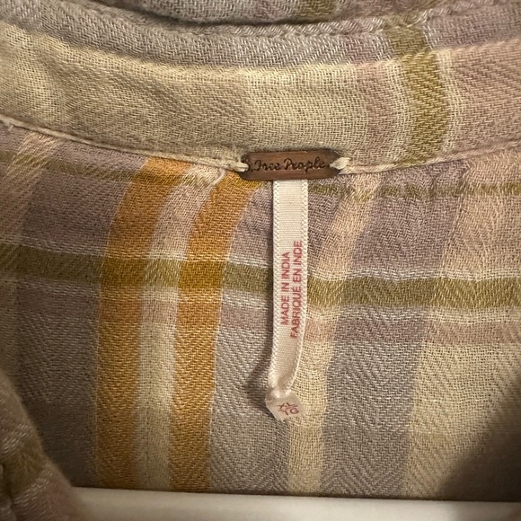 Free People Plaid Button-Up Shirt with Embroidered Details, size XL - Picture 6 of 9